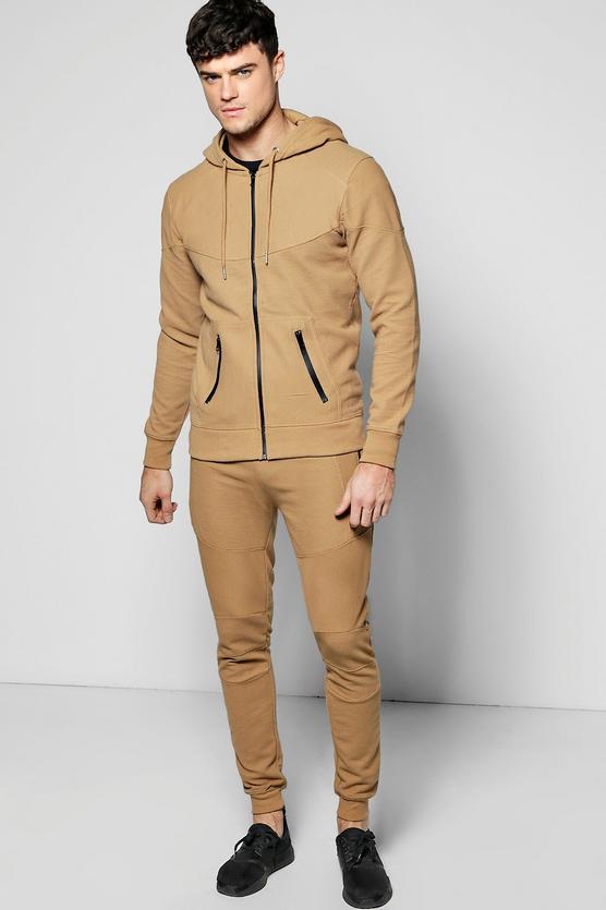 Skinny Fit Hooded Ribbed Tracksuit